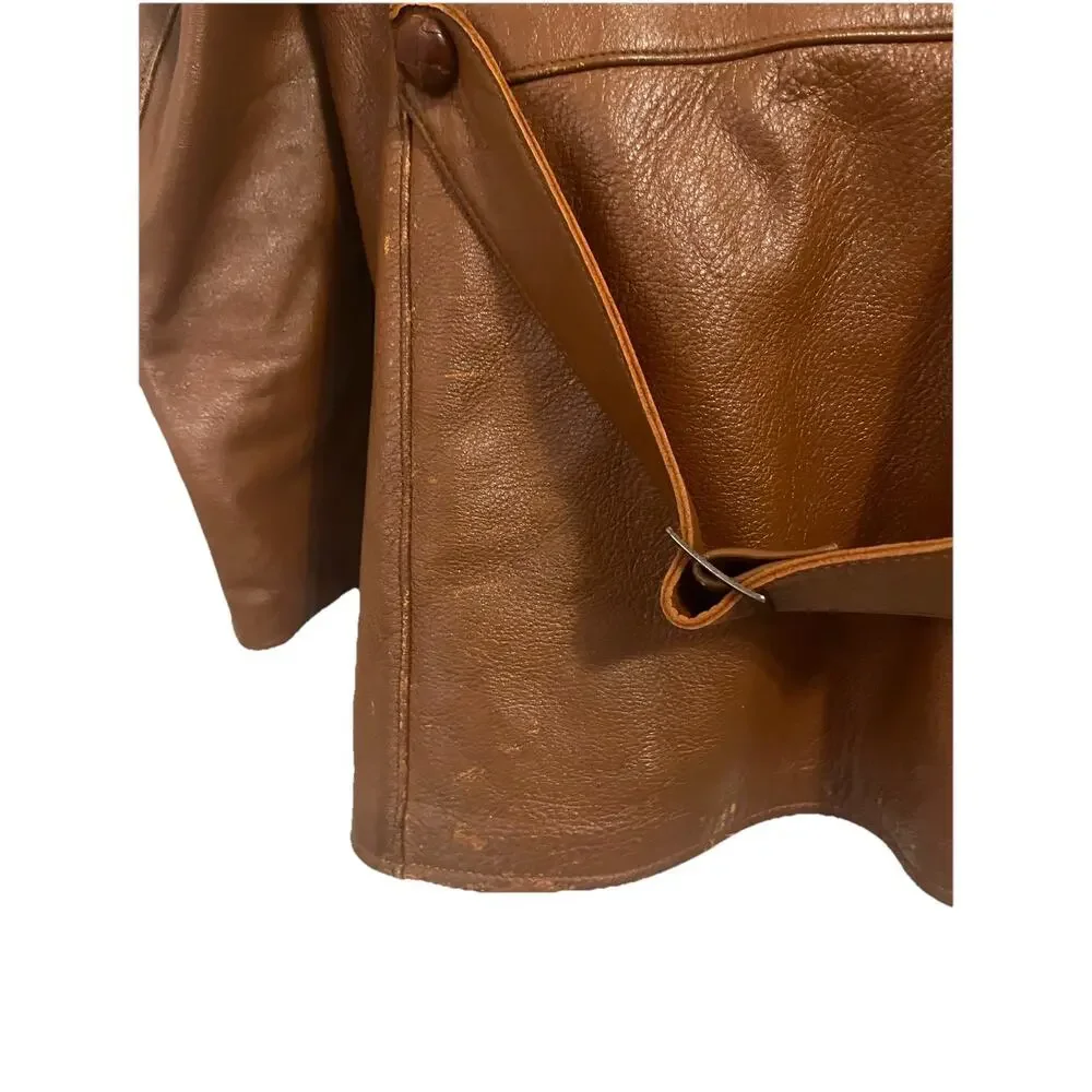 VTG 70s Deerskin Leather Jacket Fringe Western Belted Dagger Rock Brown L/XL 46